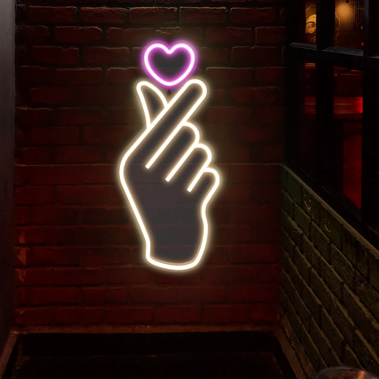 Factory wall-mounted finger heart shop store school bar neon signs led neon lights with PS board