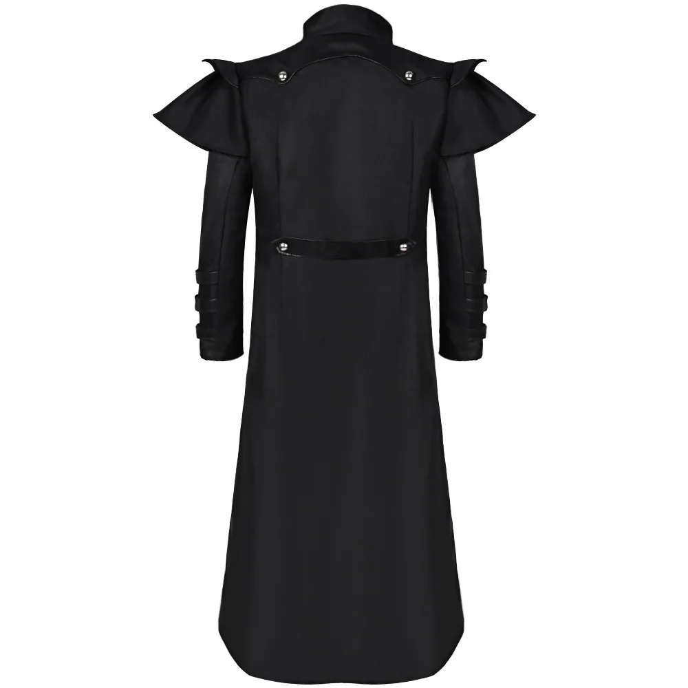 Men Medieval Steampunk Assassin Cosplay Costume Victorian Monk Gothic Black Long Coat Vintage Pirate Overcoat S-3XL