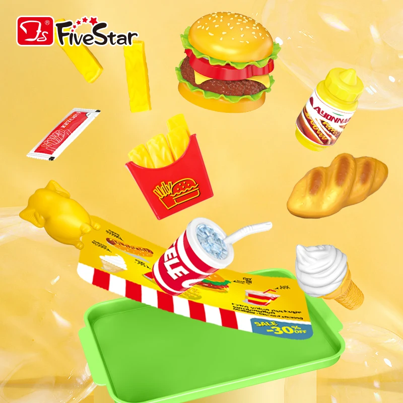 FiveStar Kids Plastic Hamburger Kitchen Toys Food Play Set, Pretend Fast Food Set Toy For Kid
