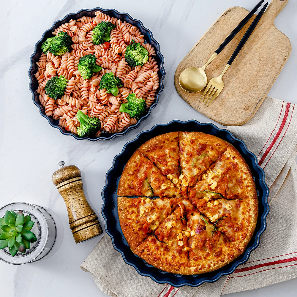 China Factory Wholesale Nordic Ceramic Round Fluted Tart Pan Easy To Clean Nonstick Quiche Pan