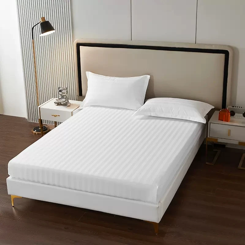 100% cotton stripe white hotel bed sheet sets luxury hotel 300tc bedding set