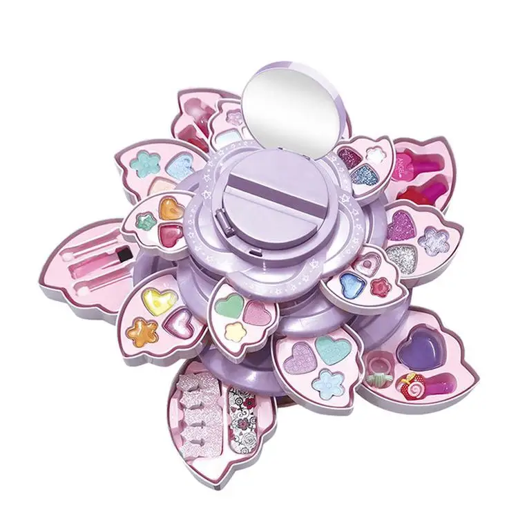 
Kids Makeup Toys Washable Cosmetic Set Pretend Play Makeup Set Girl play house washable princess makeup rotating flower box 