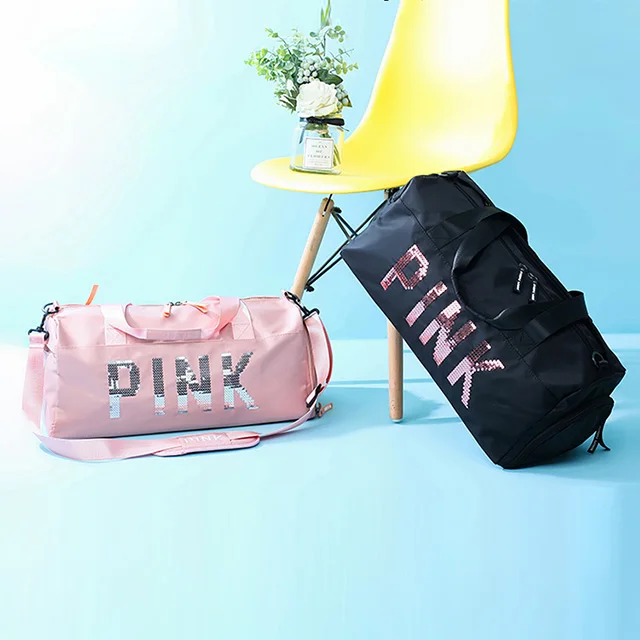 Customized Pink Waterproof Durable Sports Gym Bags For Girls Large Capacity Outdoor Overnight Zipper Short Journey Duffel Bags