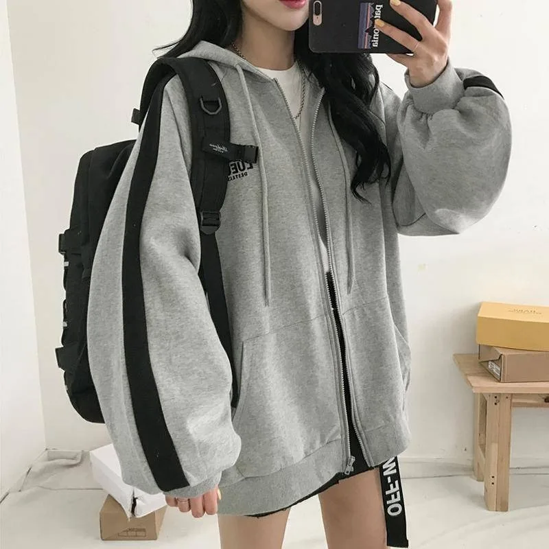 Zip Up Sweatshirt Women Long Sleeve Hoodies for Women Spring 2021 Fashion Korean Oversized Zipper Hoodie Casual Sweatshirt