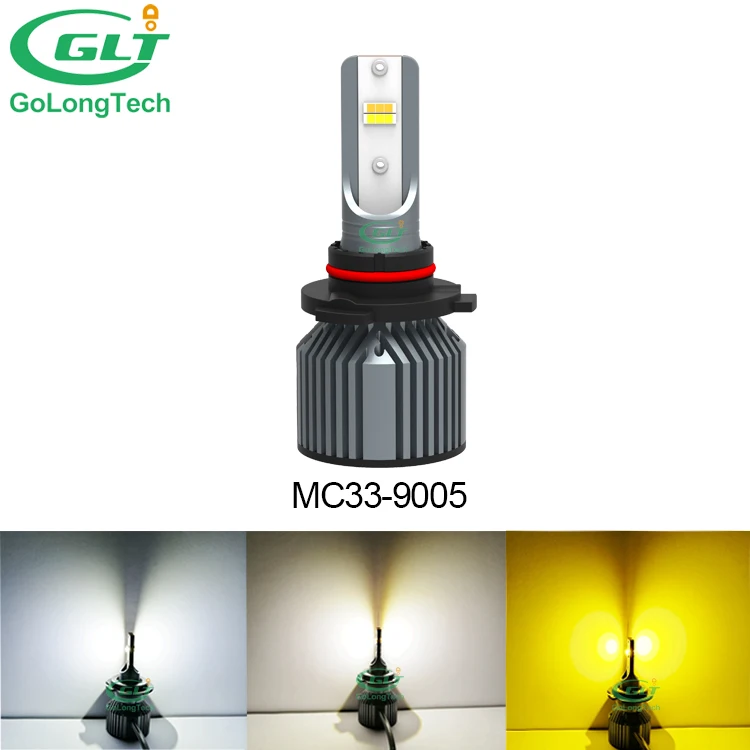 MC33 10000LM 72W tricolor  bulbhigh brightest 6500K 4300K 3000K 9005 car light  auto csp 9005 led new 2021 headlight
