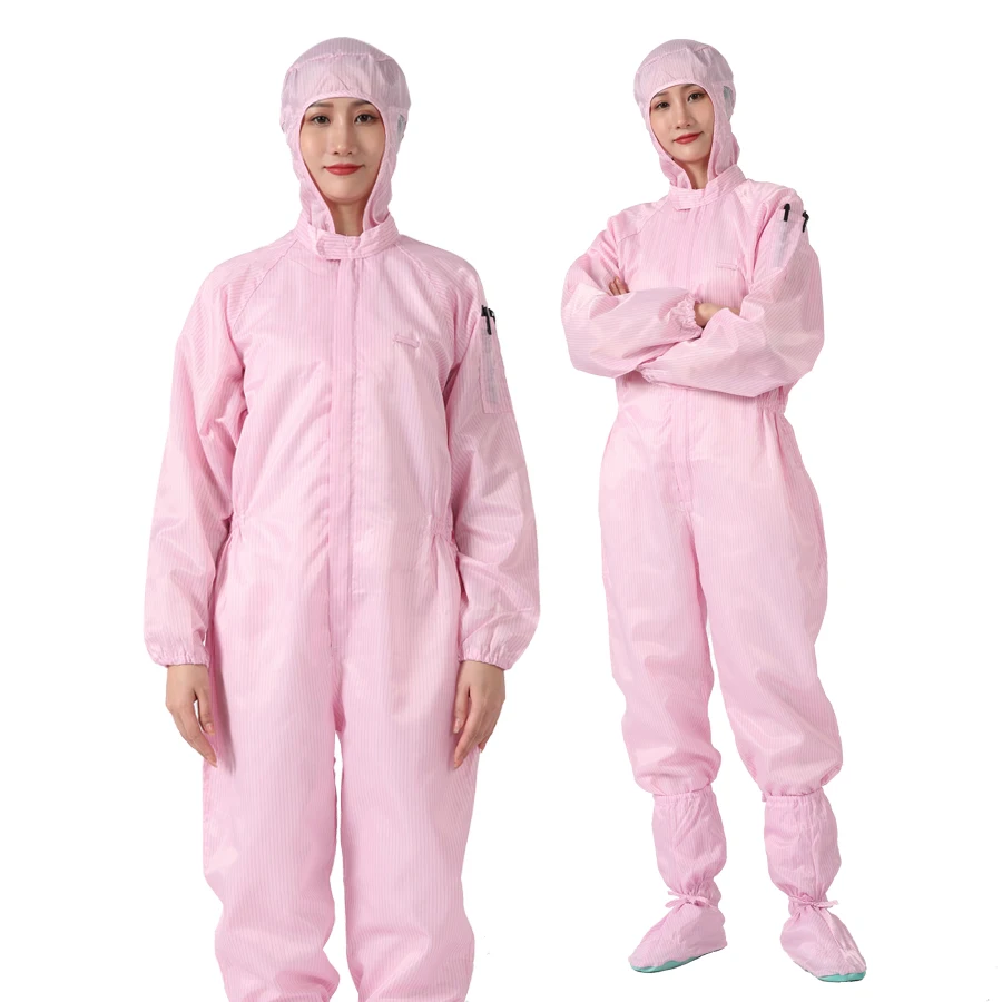 OEM White Dust Proof Reusable Antistatic Cleanroom Lab Pharmaceutical Workers ESD Jumpsuit Coverall Uniform With Hood