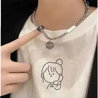 
Cool wind retro round letter Necklace hip hop women adjustable niche sweater chain stitching chain 