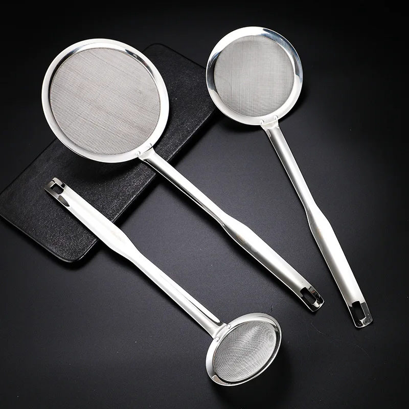 304 Stainless Steel Round Fine Mesh Strainers with Wooden Handle Kitchen Cooking Tool Strainer Set Oil Skimming Filter