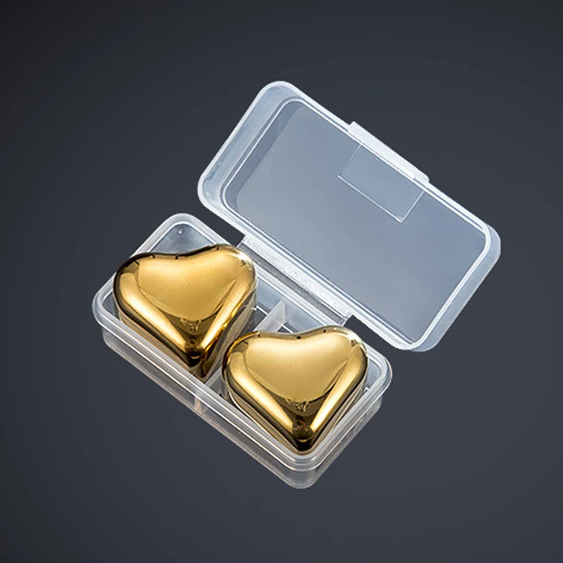 Wholesale Gold Heart Shaped Whiskey Stone Reusable Metal Chilling Stones Gift Set For Whiskey Bourbon Wine Shunstone Supplier