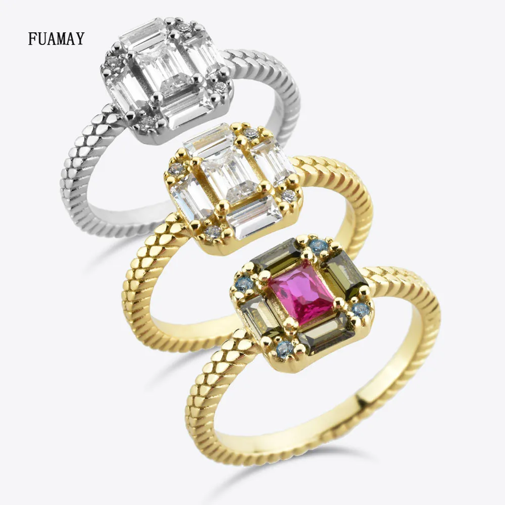 Женское позолоченное кольцо FUAMAY Joyera серебро 925 пробы бриллиантовые кольца с рубином и Перидотом