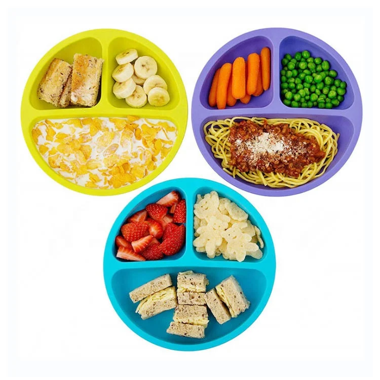 Baby Dinner Placemat Silicone Feeding Divided Plate  Bowl Placemats Plate  with Suction Highchair Trays