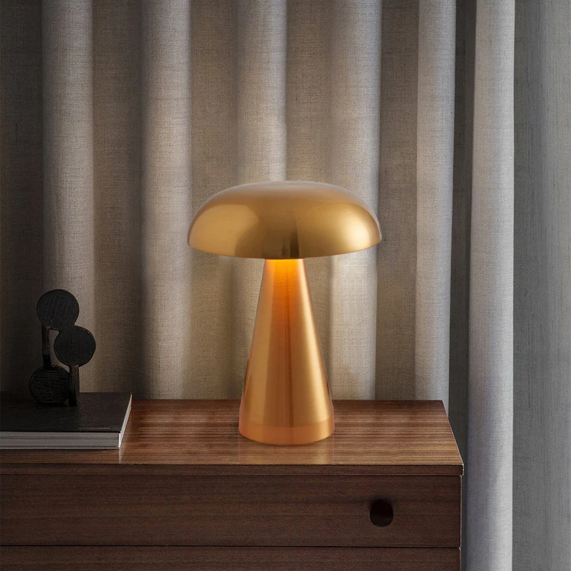 creative mushroom touch control usb chargeable hotel restaurant bedside study  night light metallic cordless led table lamps