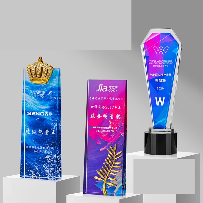 Outstanding Staff K9 Crystal Award Trophy Sublimation Crystal Trophy Manufacturer Customize Colored Printing Crystal Trophy