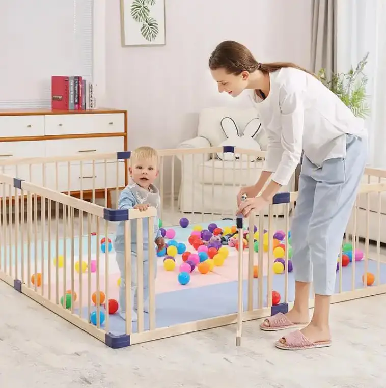 Pine solid wooden Baby Playpen Wood Square Baby Fence Wooden Playpen