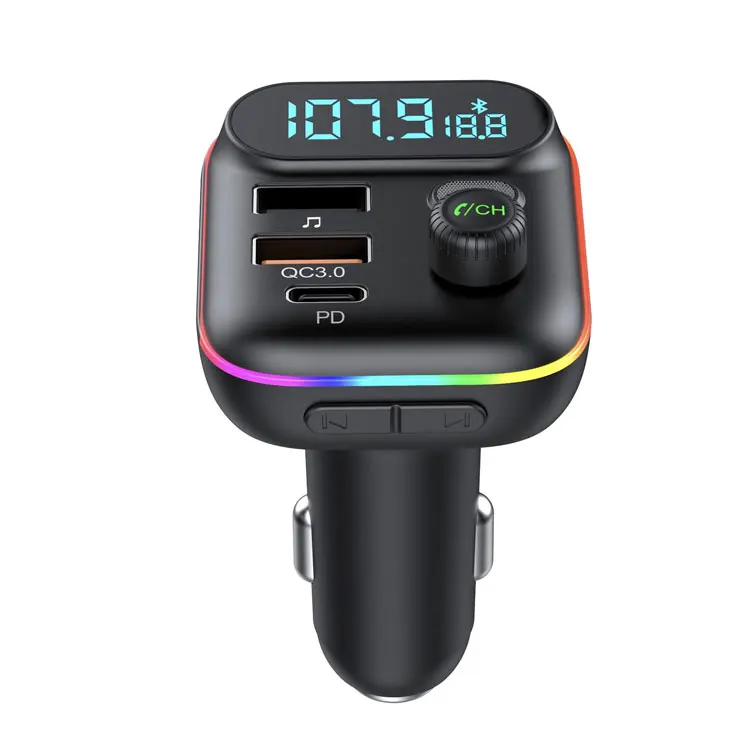 Car BT MP3 player FM transmitter PD 20W QC3.0 fast charging charger colorful light