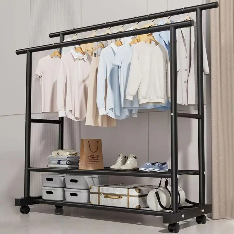 Multi-functional Metal Freestanding Clothes Rack for Clothing Display in Malls Movable Clothes Drying Rack.