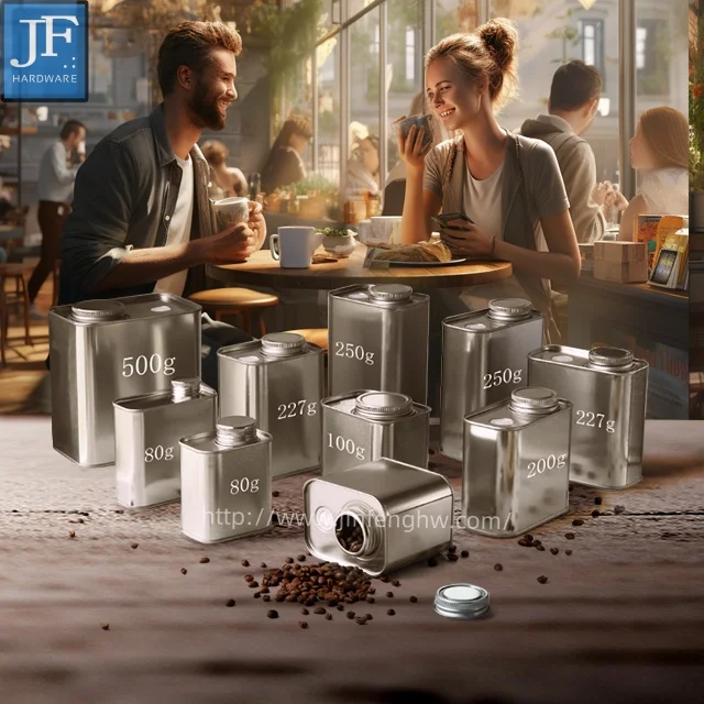 500g Empty Coffee Bean Tin Cans with Screw Lid 150g 250g Metal Square Can with Valve  Customizable Printed Logo