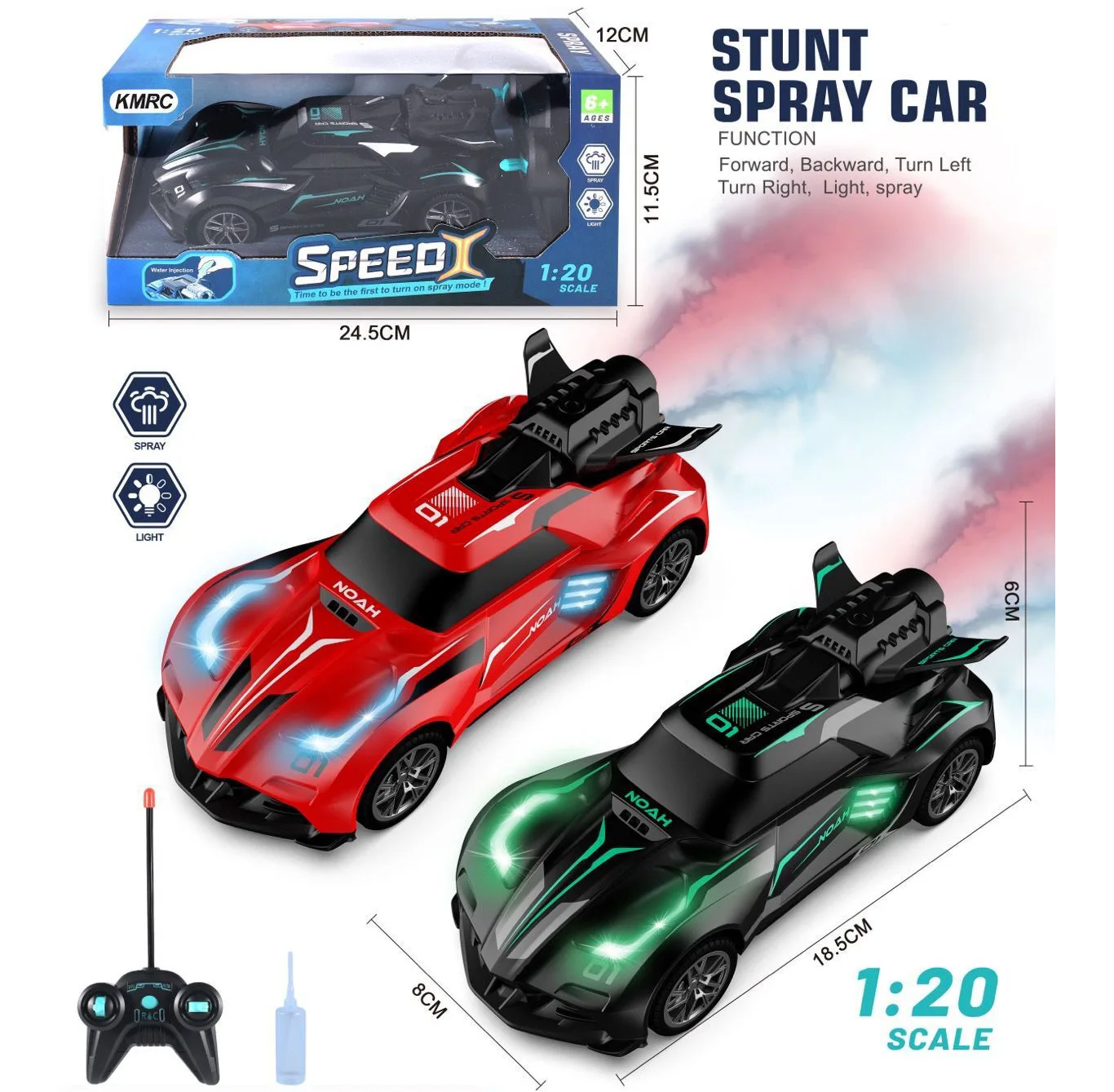 Radio control spraying stunt drift racing spray remote control toy car 2.4g 1:20 rc stunt car with light and spray