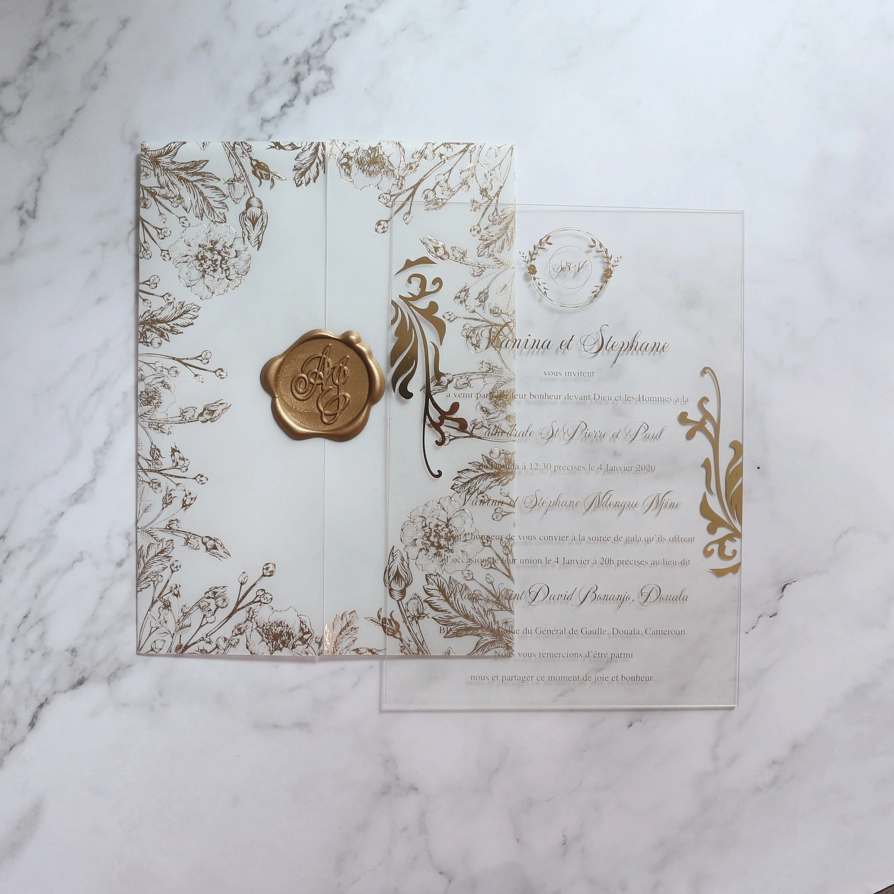 Elegant Design Paper Invitations Floral Digital Printing Invitation Card with Tracing Paper