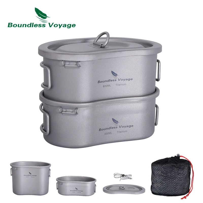 Boundless Voyage Outdoor ultralight camping portable foldable multifunctional titanium pot cookware set rice cooker