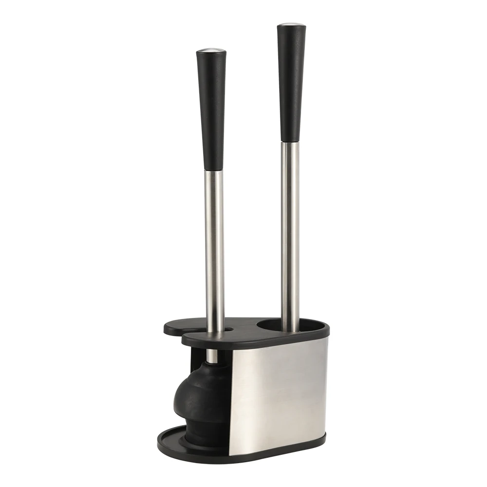 Hot trend stainless steel toilet brush holder and rubber plunger combo