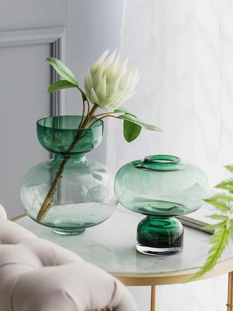 handblown green cheap colored glass vases for home decoration