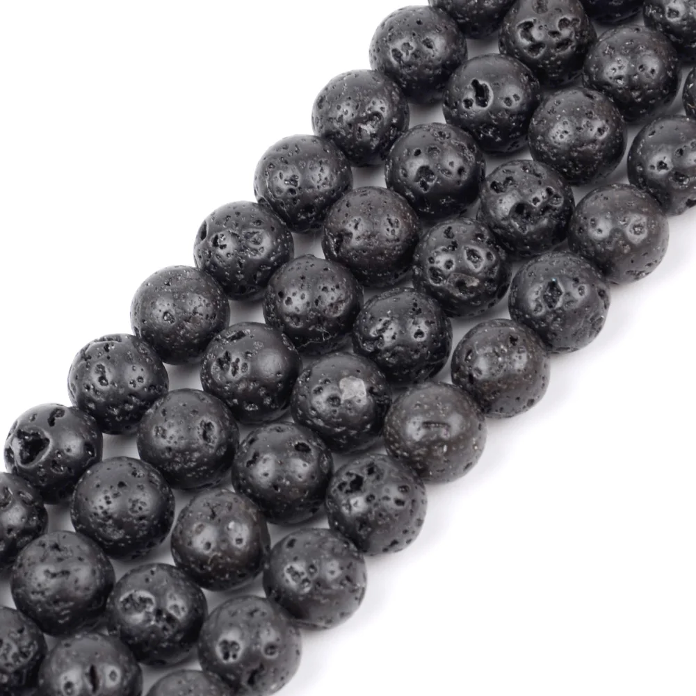 AsVrai U 4mm-12mm Natural Black Volcanic Rock Stone Beads Round Loose Lava Stone Beads for Jewelry Making Findings DIY Bracelets