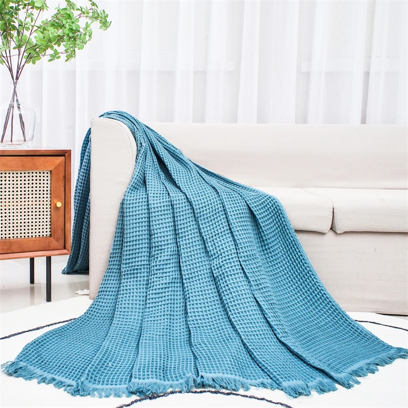 factory Wholesale bed Throw Blanket 100% cotton Waffle blankets Cotton knit Weight Blanket