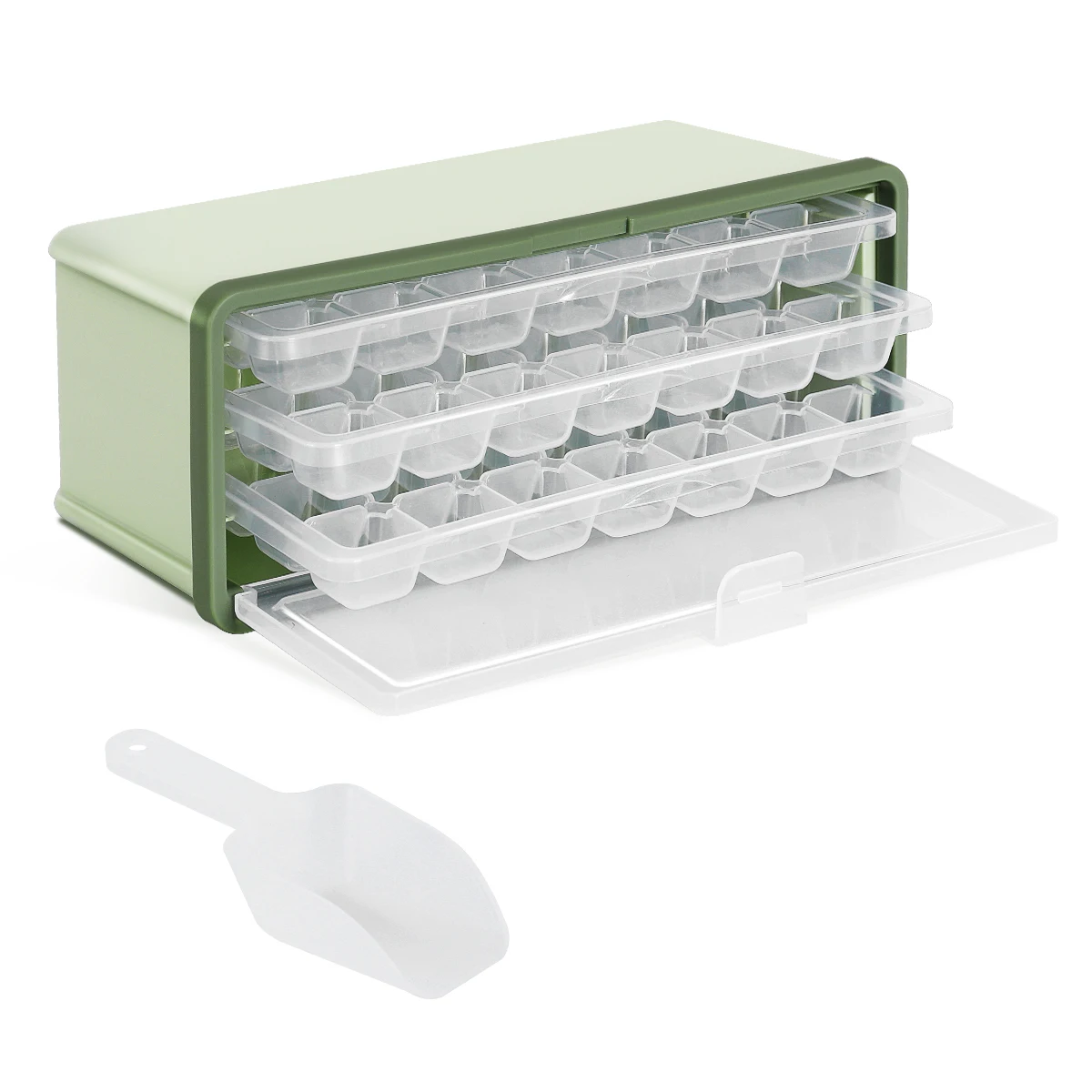 Haixin Ice Cube Tray Drink Jelly Freezer Mould Ice Maker Three-Layer  Ice Cube Tray Box with Lid Cover