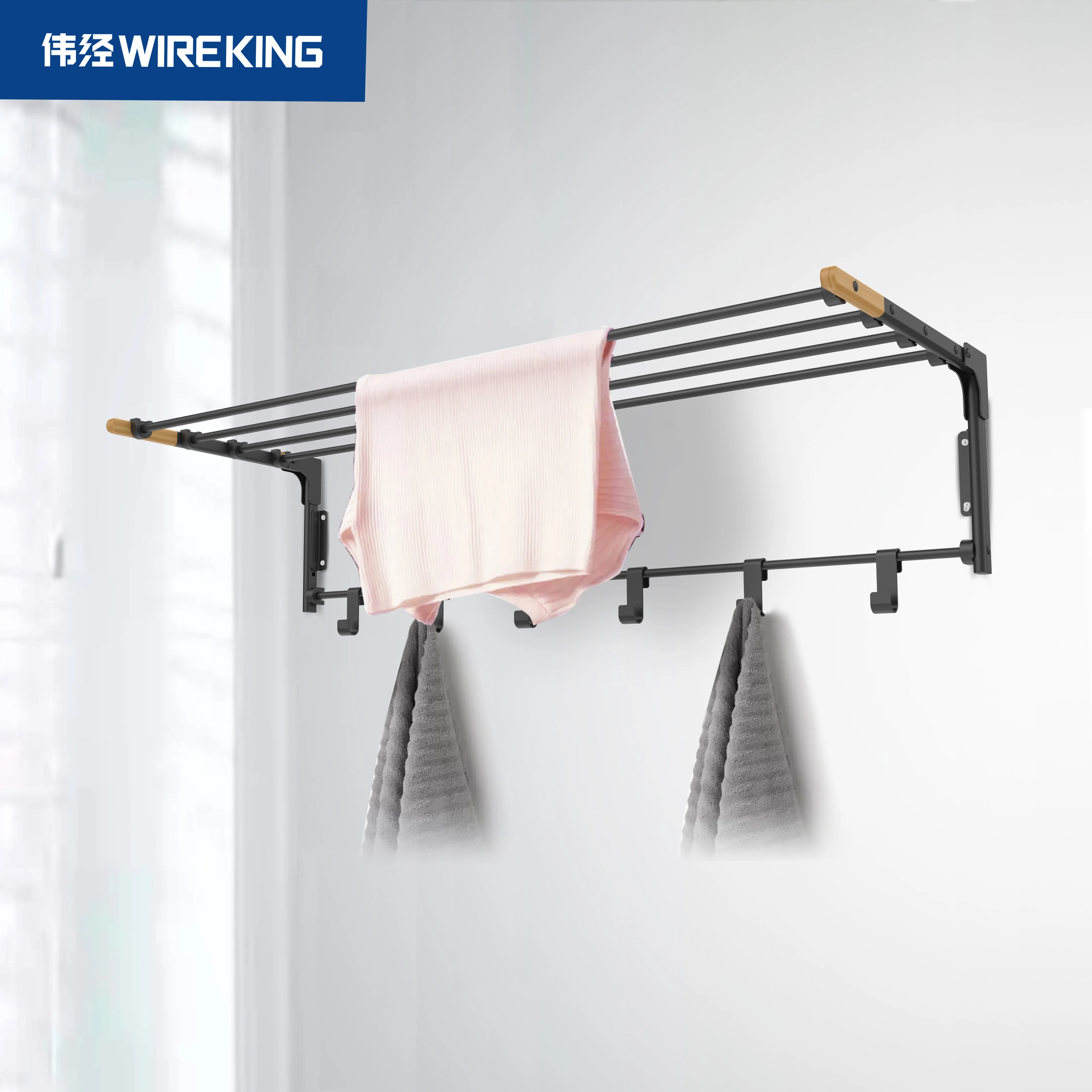 2023 Novelty collapsible bamboo laundry hanger wall mounted for clothes ganchos de ropa