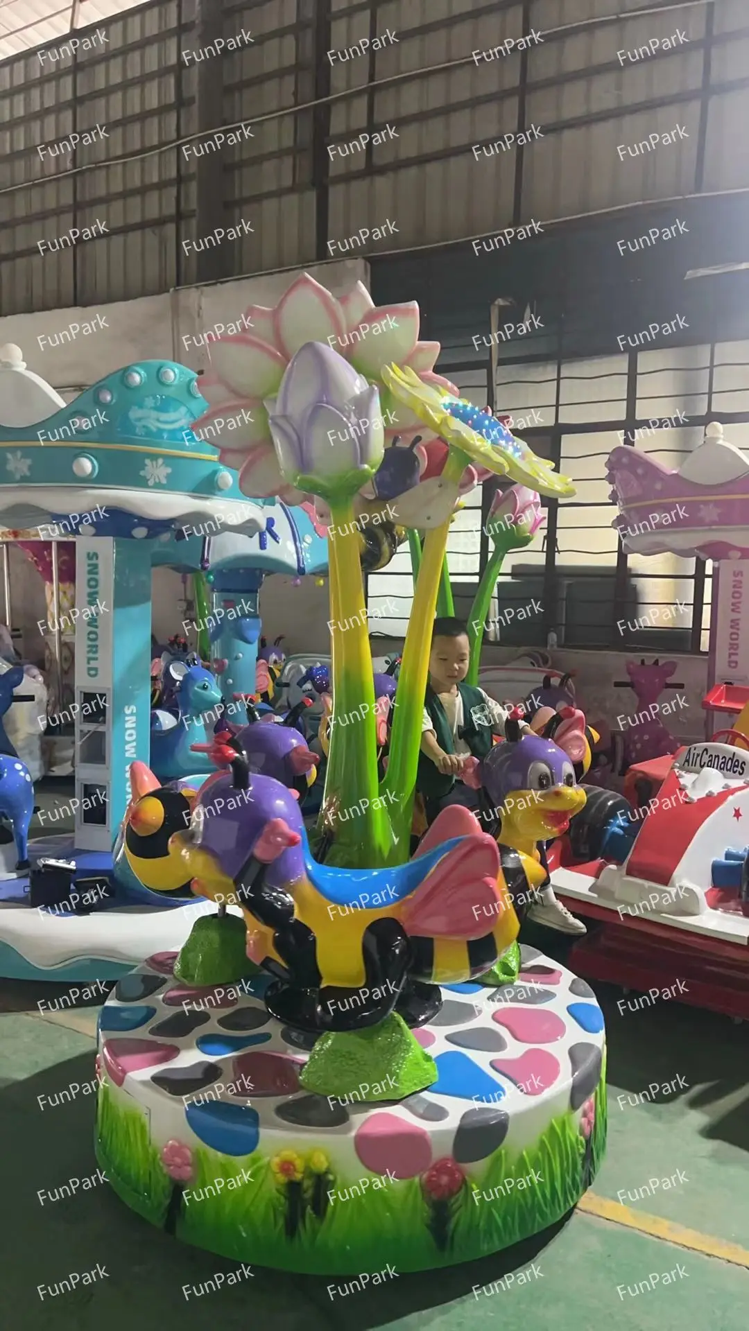 Fun Park Factory Wholesale Honey Bee 3P Multi Kiddy Rides Merry Go Round Coin Operated Games for Indoor Amusement