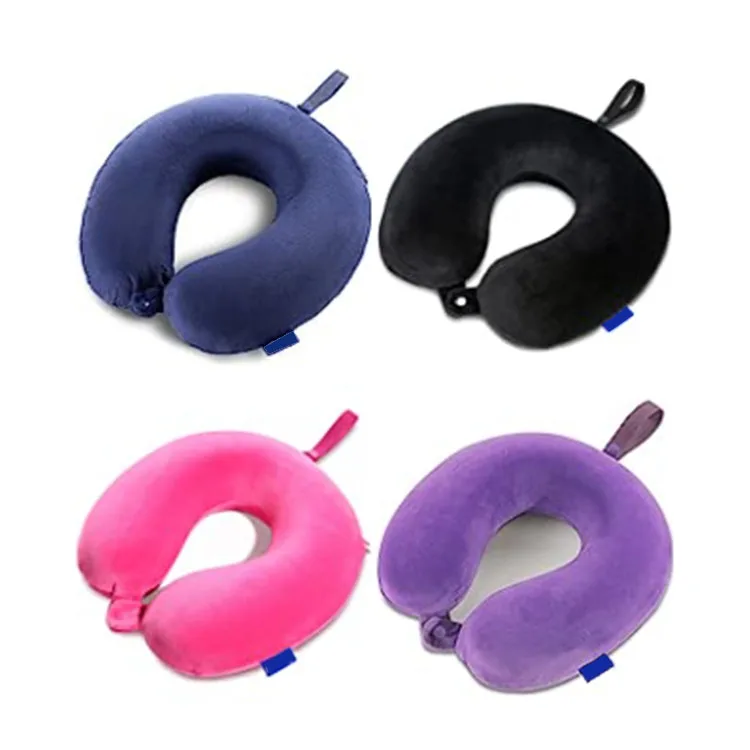 Comfortable Cervical Memory Foam Custom Travel Car Neck Pillow Airplane with Attachable Snap Strap Soft Washable Cover