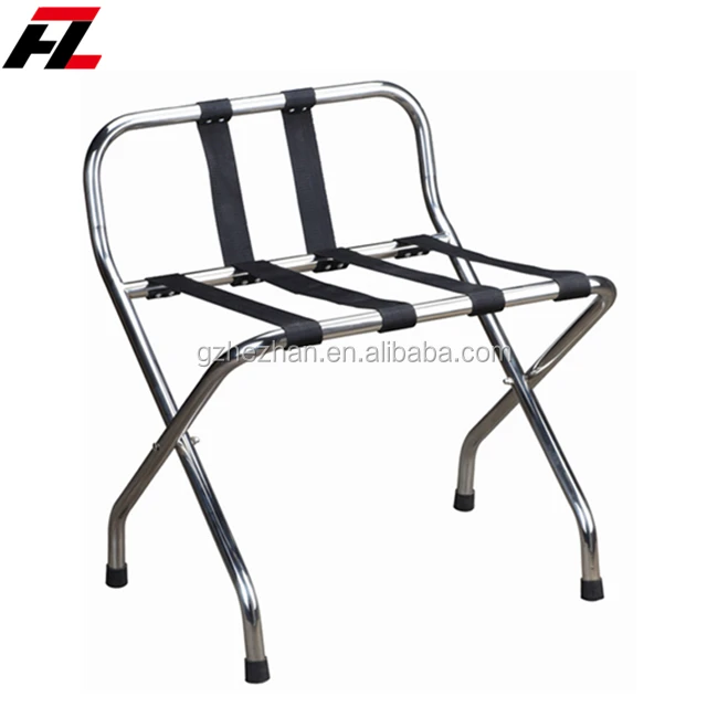 
Hotel Folding Chrome Baggage Rack Stainless Steel Metal Foldable High Back Suitcase Rack For Bedroom 