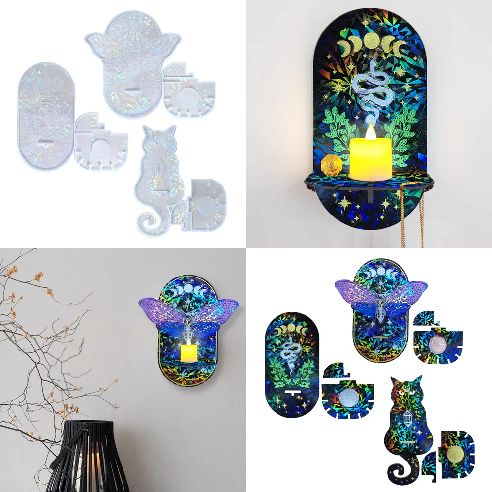Cat, owl, snake  handmade animals shaped candle holder resin molds siliconeHandicrafts candlestick holographic mold DIY