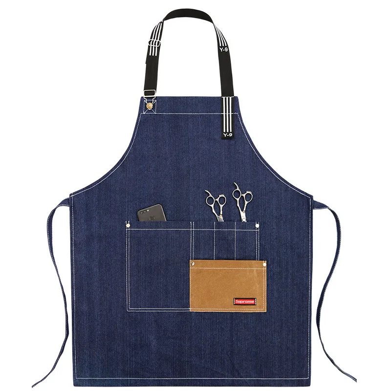 Korean version of fashionable denim apron, barista at milk tea shop, hairdresser at restaurant, drawing and printing