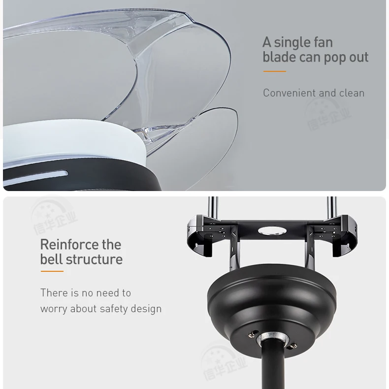 42 Inches 72w Remote Invisible Retractable Fan Lamp Fixture No Noise Ceiling Fan Chandelier With Light