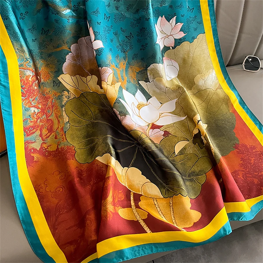 Attractive Checked Classic Hijab Imitated Cappa Miracle Floral Elegant Luxury Silk Scarves prints