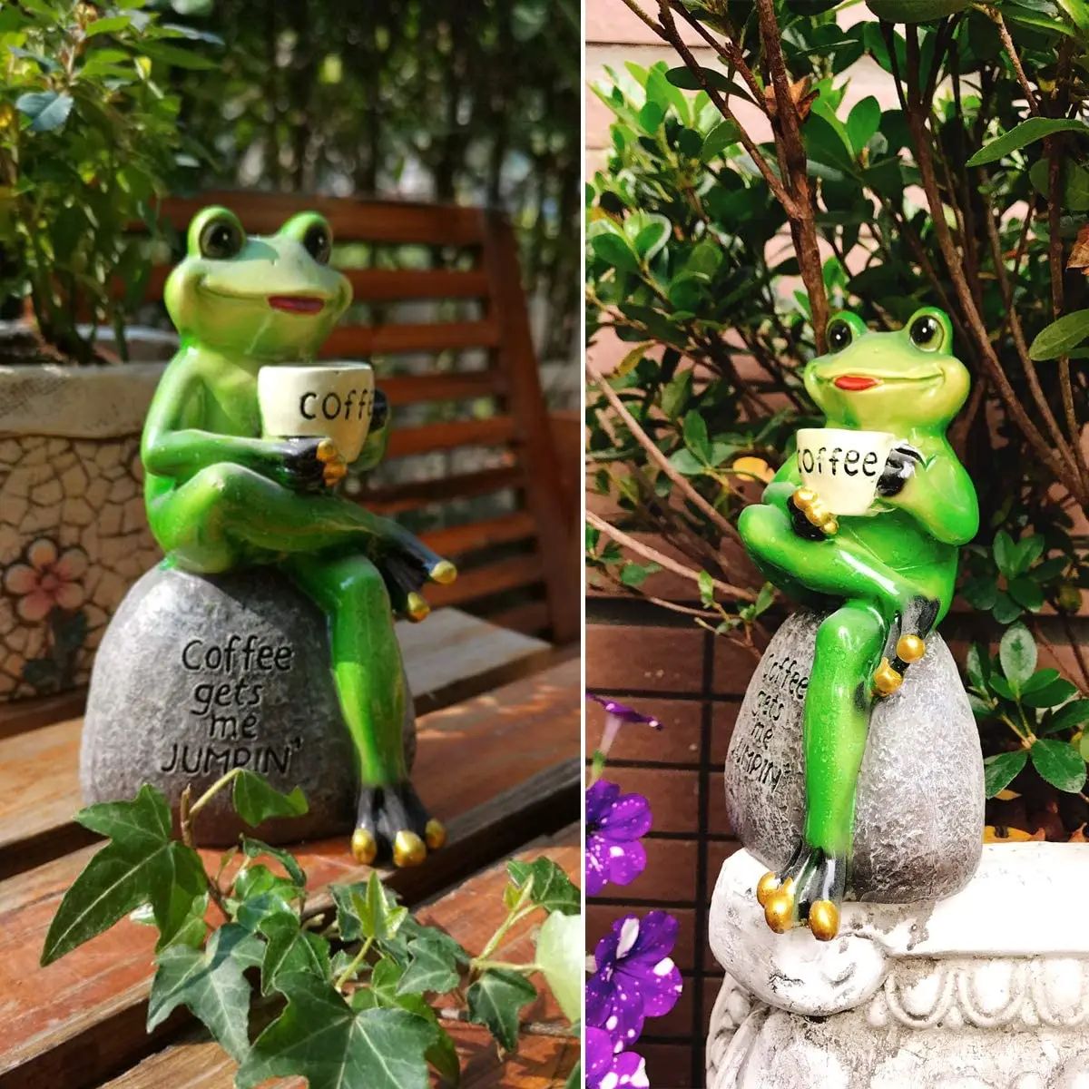 Green Frog Sitting Statue Frogs Garden Decor Statues for Yard and Garden Indoor Outdoor Decoration Animal Sculpture