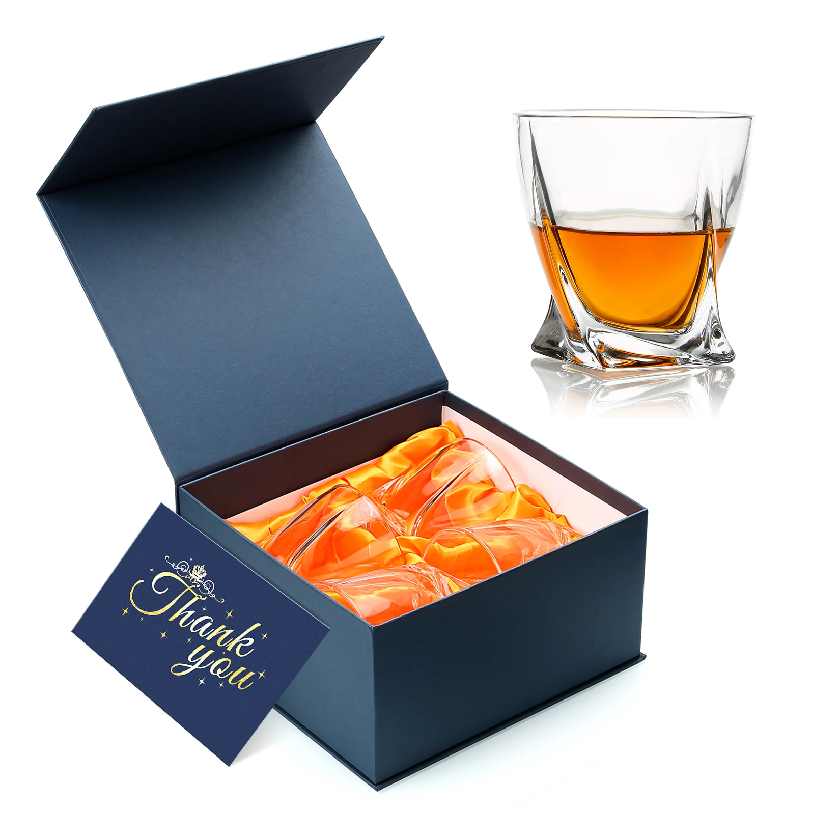 
Whiskey Glasses Set of 4 300 ml/10 oz Luxury Bourbon Cognac Irish Twist Whiskey Glass Gift Set 