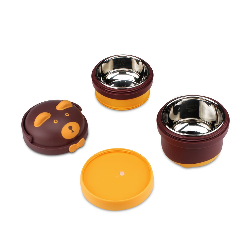 New Best Little bear 2 layers stainless steel bpa Baby kids feeding food lunchbox box bowl set