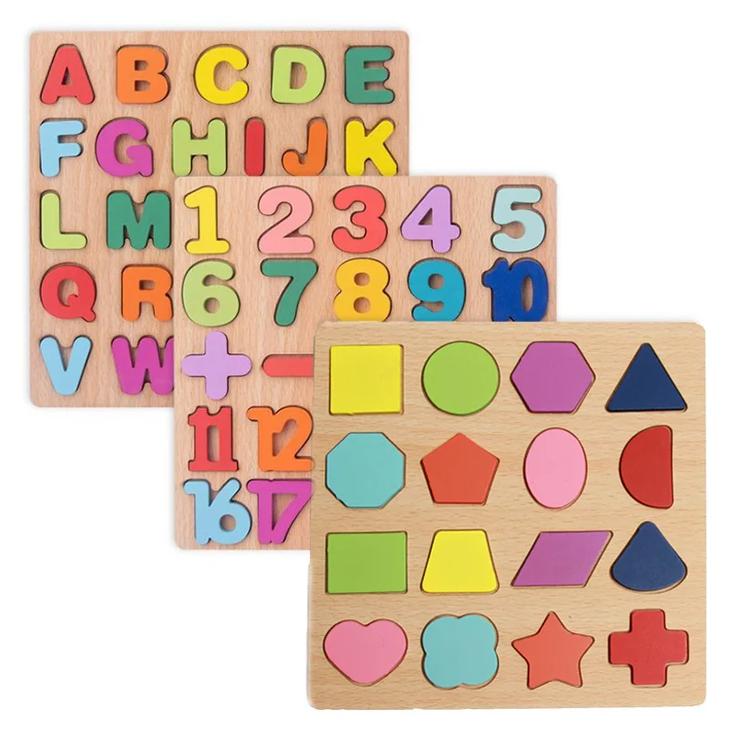 Wooden board alphabet number kids Montessori 3D learning puzzle early educational activity boards toys for child boys and girls