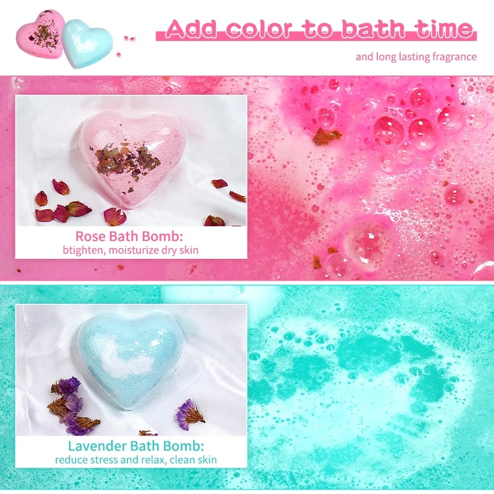 Factory Wholesale Bath Supplies Natural Love Shapes Bubble Bathbombs Salt Spa Relaxing Organic Fizzies Bath Bomb