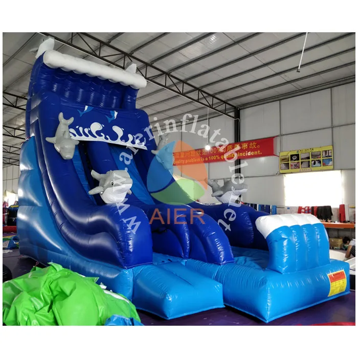 Blue single slide water slide,PVC Inflatable Waterslide and Pool