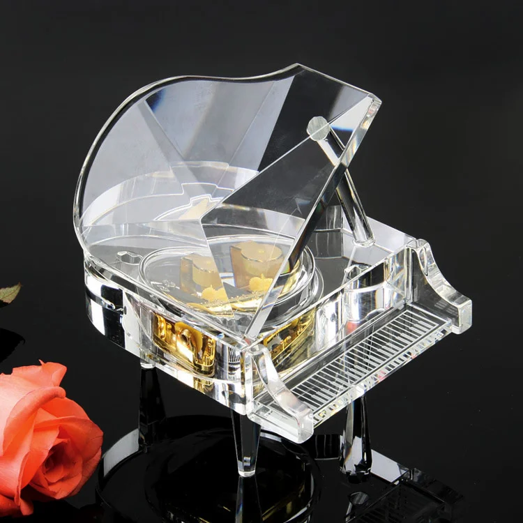 Hotsale Mechanical Jewelry custom Musical Box Glass Crystal Piano for valentine gifts