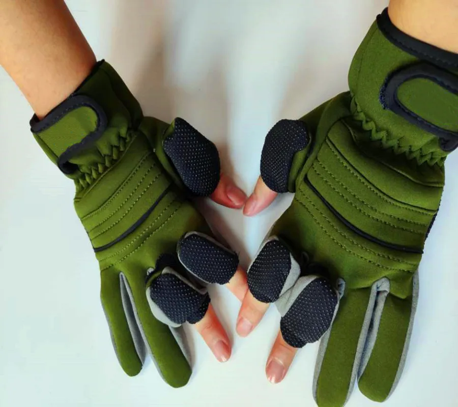 Армейский зеленый съемный большой палец и кончики пальцев для указательного среднего пальца неопреновые рыболовные перчатки