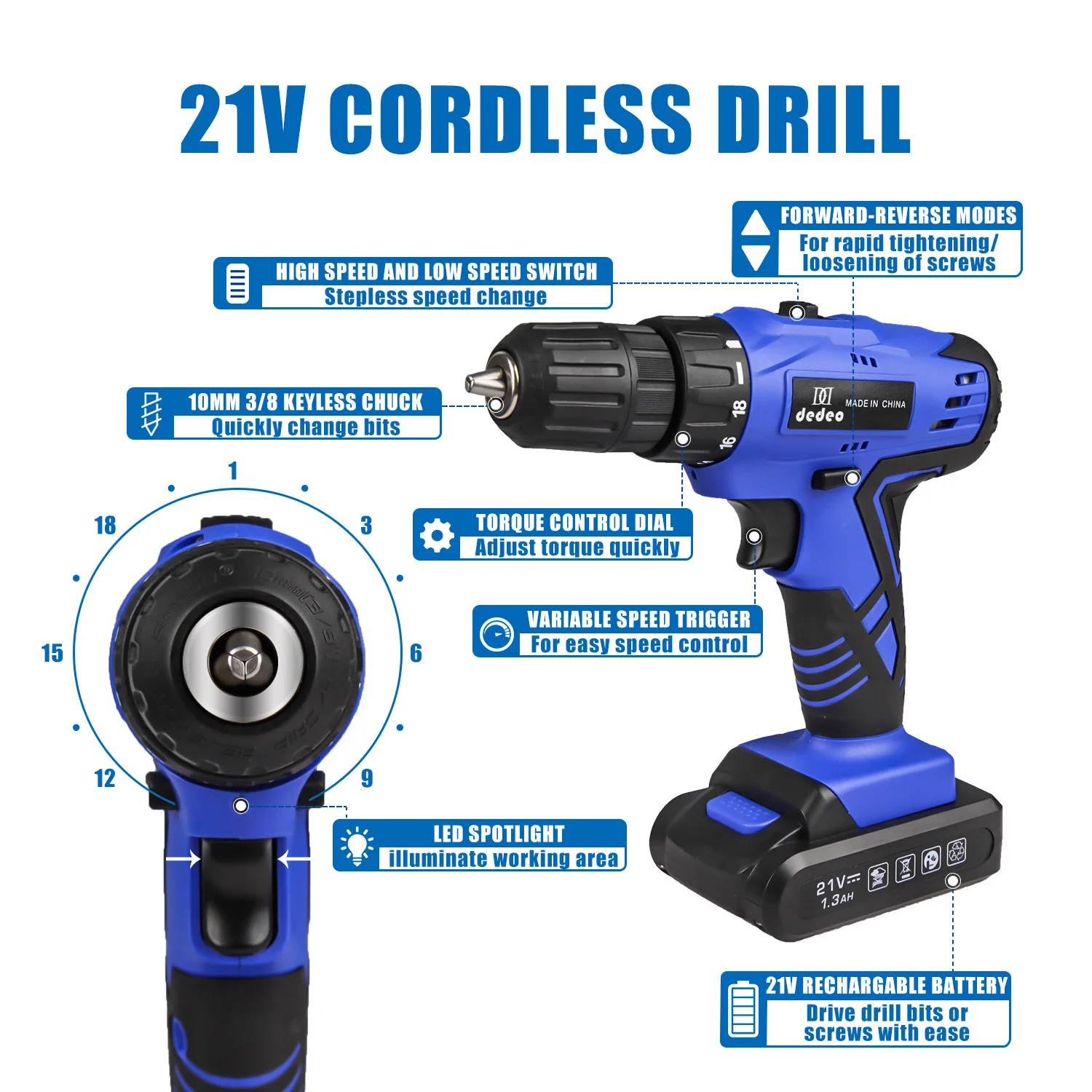 104Pcs 21V Household Tools Set Lithium Battery Driver Power Drill  DIY Variable Speed Cordless Hammer Drill Tool Kits