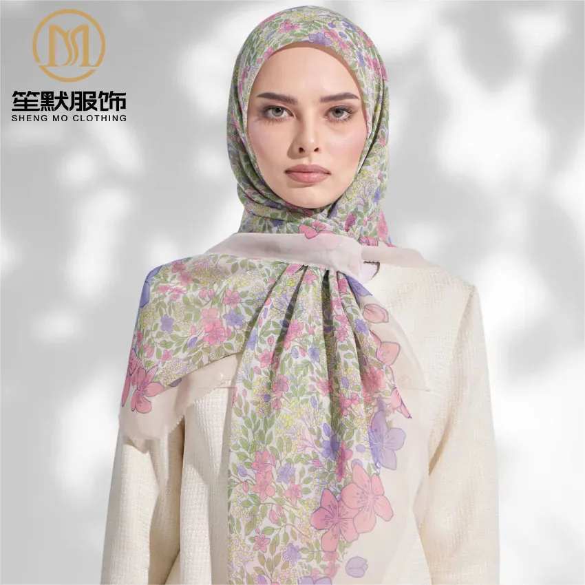 Wholesale Soft Premium Cotton Voile Bawal Muslim Japanese Square Printed Hijab Malaysia Tudung Scarf Hijabs