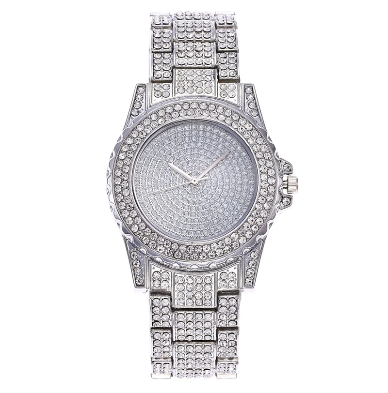 Watch Factory In Stock All Diamonds Alloy Steel Gold Watch Women Luxury Jewelry Dress Wristwatch