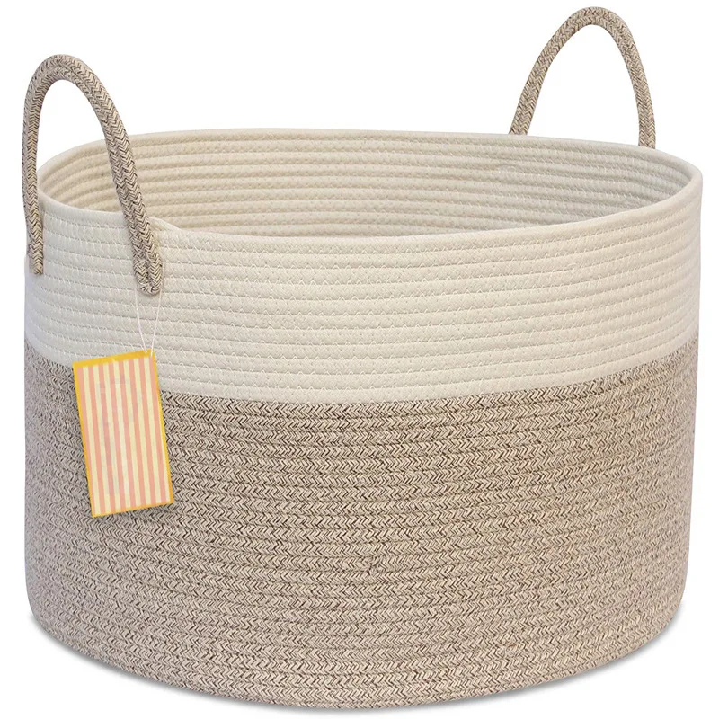 Large Cotton Rope Basket Laundry Woven Basket with Handles Baby Nursery Bin for Home Decor and Organizing