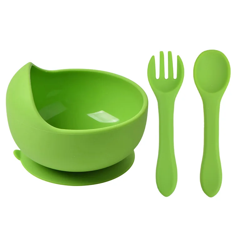 New product baby feeding silicone suction bowl spoon fork kids dining feed set for children